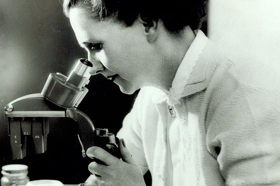 雷切尔·卡森在显微镜下拍摄的黑白照片